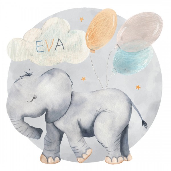 Personalized wallpaper for kids "Elephant and balloon"