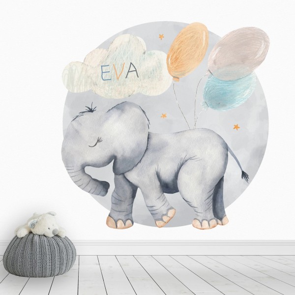 Personalized wallpaper for kids "Elephant and balloon"