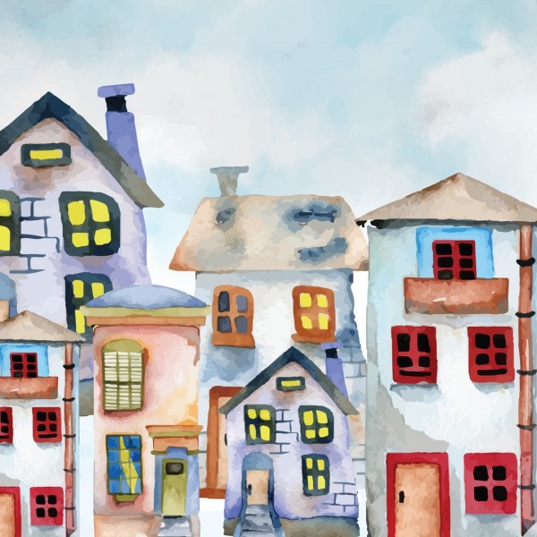 Personalized wallpaper for kids "Houses 2" (self-adhesive)