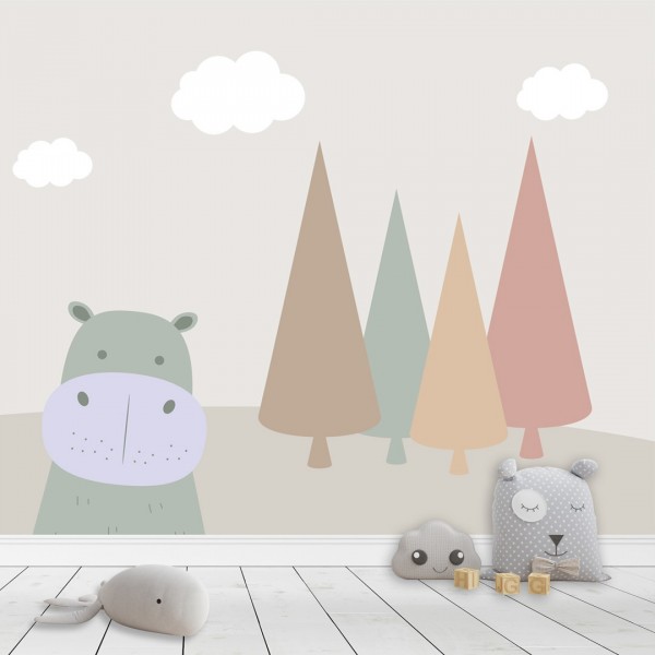 Personalized wallpaper for kids "Hippo" (self-adhesive)