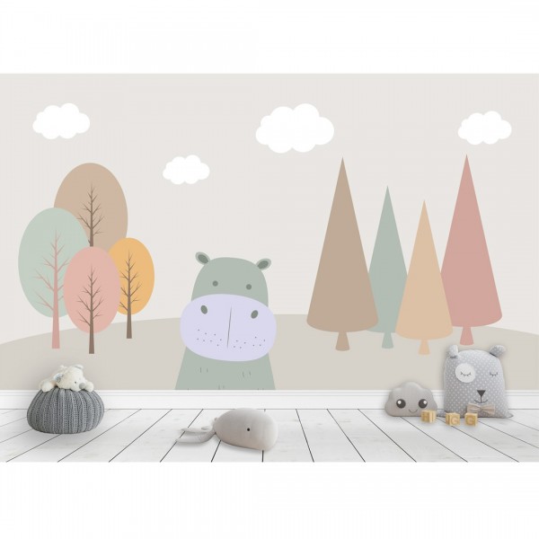 Personalized wallpaper for kids "Hippo" (self-adhesive)