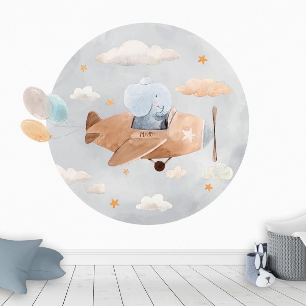 Personalized wallpaper for kids "Elephant and plane"