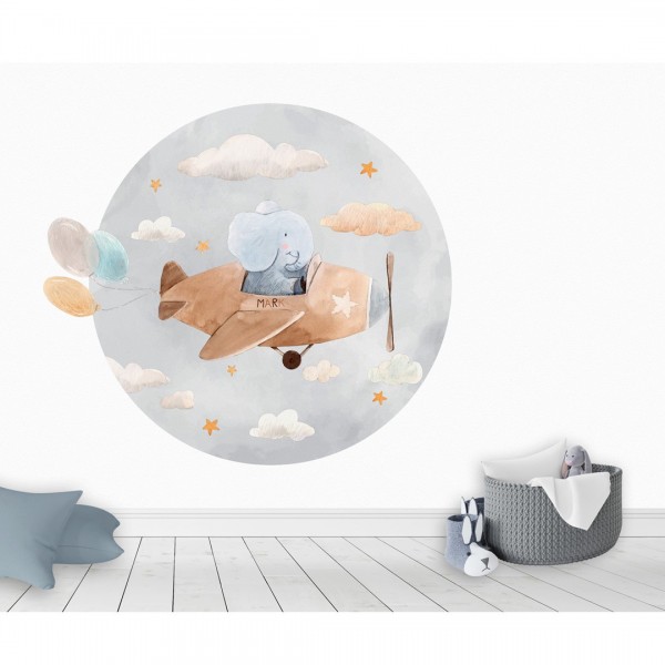 Personalized wallpaper for kids "Elephant and plane"