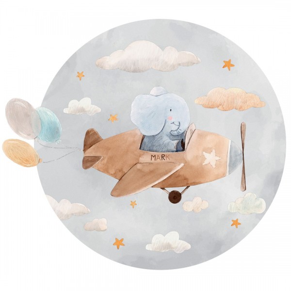 Personalized wallpaper for kids "Elephant and plane"